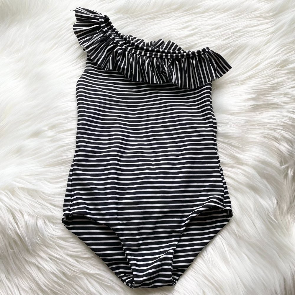 Mikoh Black White Striped Ruffle Swimsuit One Piece Bathing Suit Girls Medium
